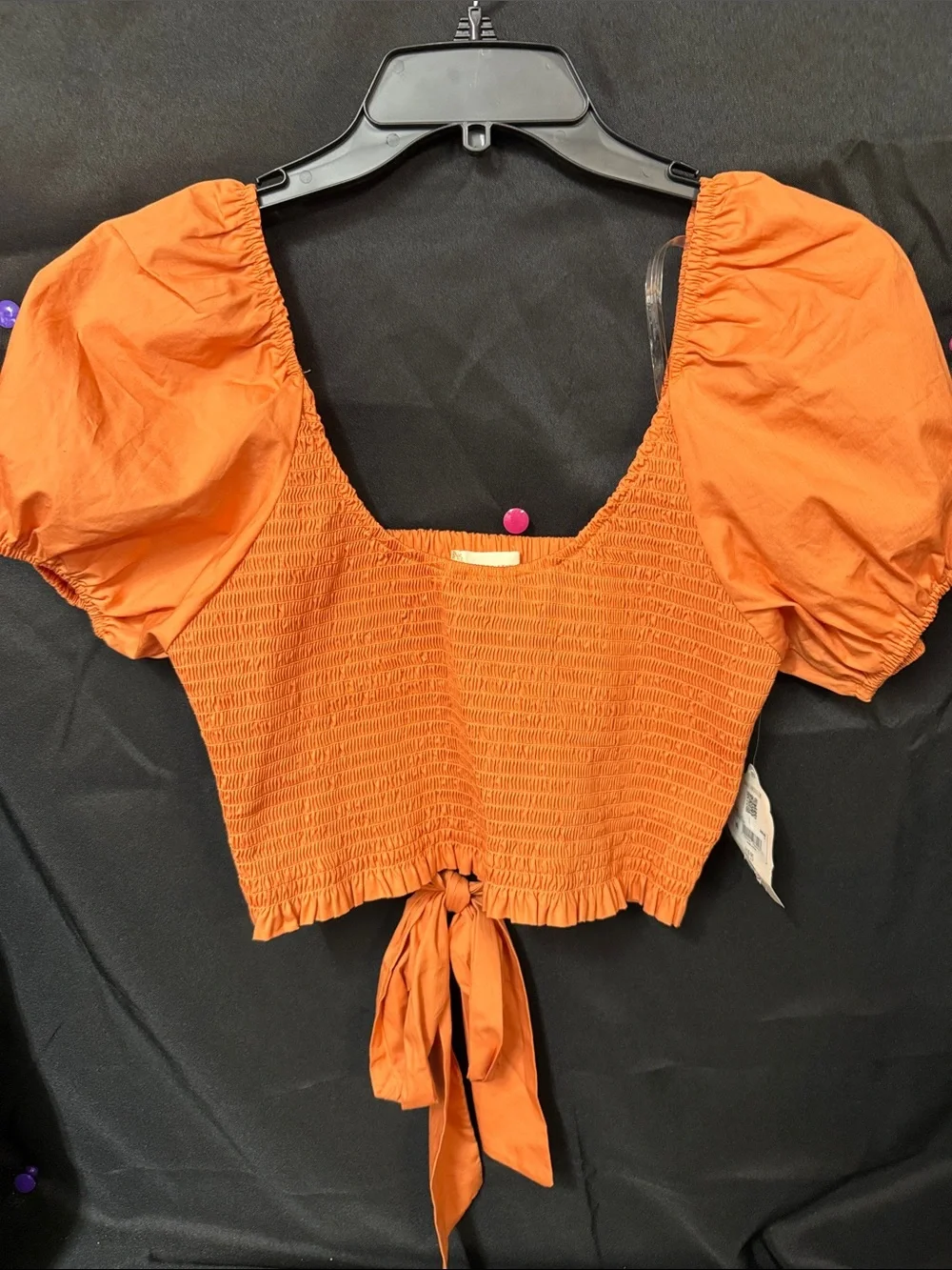 Altar'd State Orange Puff Sleeve Tie-Front Crop Top